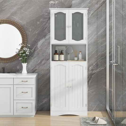 Badkamerkast – Opbergkast – Dressoir – Wastafelkast – Toiletkast – Wit MDF – 2 Deuren Met Veiligheidskanteling – Verstelbare Planken
