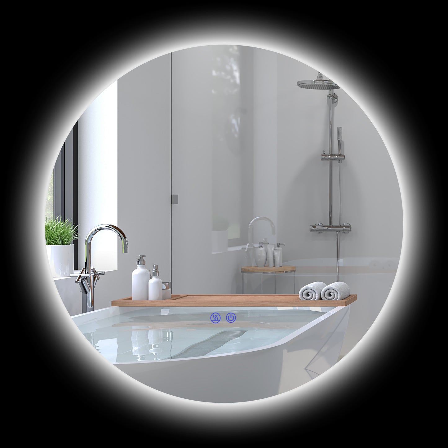 Badkamerspiegel – Spiegel – LED Spiegel – Verlichte Spiegel – Ronde Spiegel – Wit – Kleurwisselend LED Licht – Anti-Fog Functie – Ø 60 cm – IP44 Waterbestendig