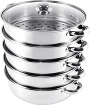 Professionele Stoompan - 5 lagen - Stoomkoker - Ø30cm - Topkwaliteit - RVS - Glazen deksel - Inductie Gas Elektrisch