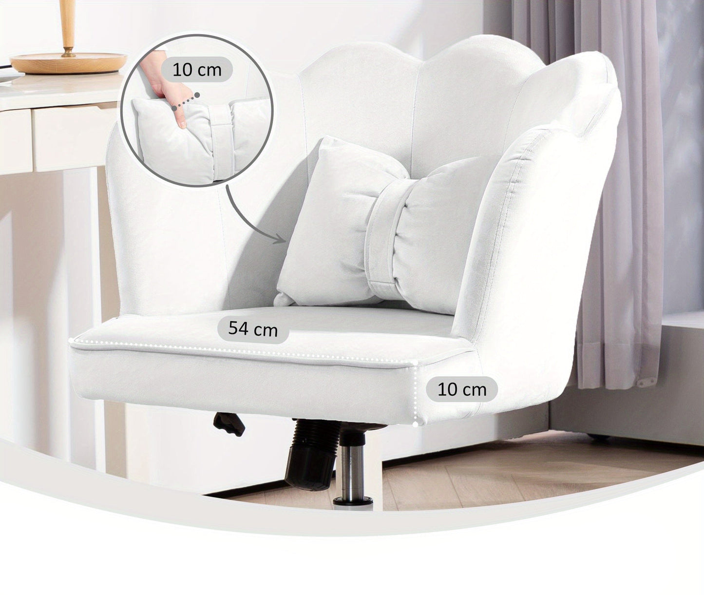 Bureaustoel – Office Chair – Desk Chair – Make-up Stoel – Draaistoel – Hoogte Verstelbaar – Schommelfunctie – Gestoffeerde Kussens – Brede Zitting – Wit