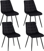Set van 4 Luxe Eetkamerstoelen – Fluwelen Stoelen met Ijzeren Poten – Scandinavisch Design – Ergonomisch Comfort – Zwarte Stoelen voor Keuken, Woonkamer en Restaurant