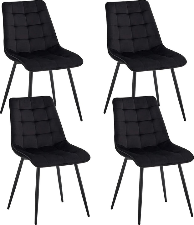 Set van 4 Luxe Eetkamerstoelen – Fluwelen Stoelen met Ijzeren Poten – Scandinavisch Design – Ergonomisch Comfort – Zwarte Stoelen voor Keuken, Woonkamer en Restaurant
