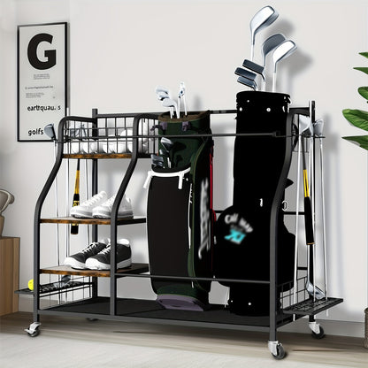 Golf Organizer – Golfopberger – Golfclubhouder – Golftasrek – Golfkar Organizer – Rolling Design Met Wieltjes – Stevig IJzer En MDF