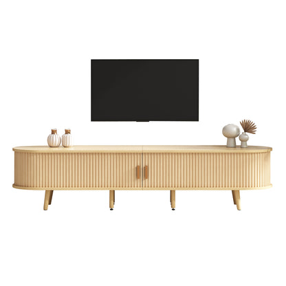 TV Meubel – TV Kast – Lowboard – Dressoir – Media Meubel – Modern Ovaal Design – 175x40x42 CM Mdf – Lichte Walnoot Met 2 Lades en Schuifdeuren
