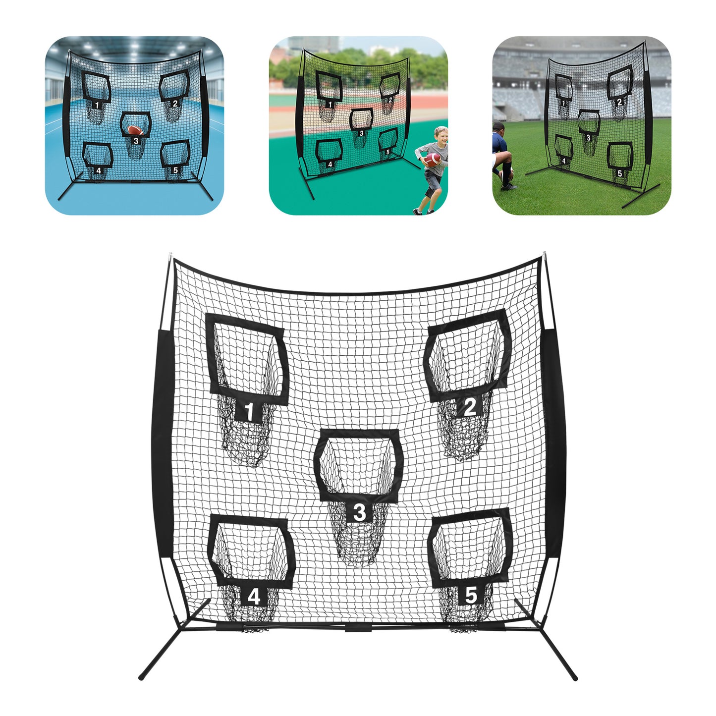 Rugby Trainingsnet – Rugby Doel – Trainingsdoel – Oefendoel – Passnet – Zwaar Iron Frame – 213x213 cm – Compact & Draagbaar – Glasfiber Stokken – Duurzaam Polyester