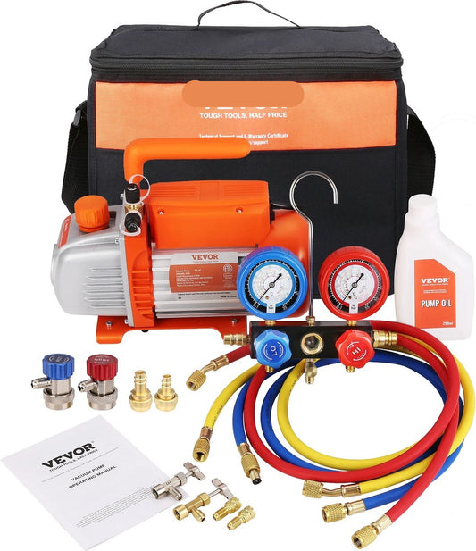 Vacuümpomp - Airco Vacuümpomp - Airco Vacuüm Vul Pomp - Airco Pomp - Met Accessoires - Met Opbergtas - 150W - 1440Rpm - 40 Micron - 3.5CFM - 120V