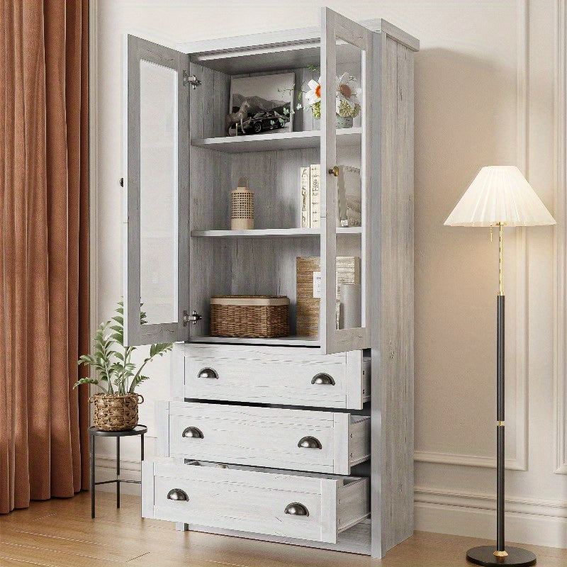Highboard Kast – Opbergkast – Vitrinekast – Dressoir – Kledingkast – Metaal Frame & Houtlook – 80x34x171 cm – Geen Montage Nodig