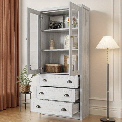 Highboard Kast – Opbergkast – Vitrinekast – Dressoir – Kledingkast – Metaal Frame & Houtlook – 80x34x171 cm – Geen Montage Nodig