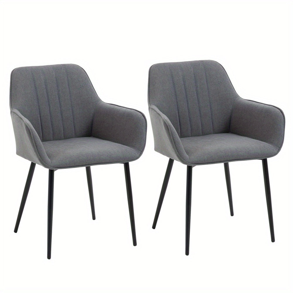 Eetkamerstoelen – Stoelen – Kuipstoelen – Keukenstoelen – Woonkamerstoelen – Donkergrijs Linnen – Stabiele Metalen Poten – 59,5x56,5x81 cm – Met Armleuningen
