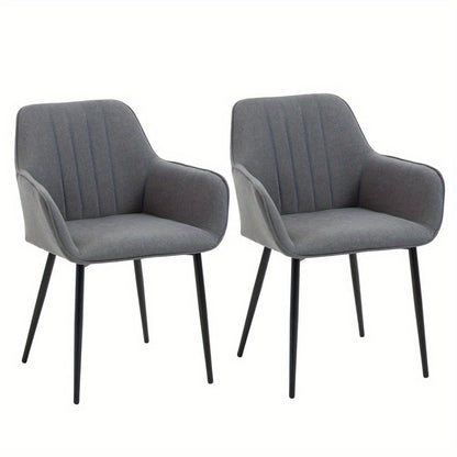 Eetkamerstoelen – Stoelen – Kuipstoelen – Keukenstoelen – Woonkamerstoelen – Donkergrijs Linnen – Stabiele Metalen Poten – 59,5x56,5x81 cm – Met Armleuningen