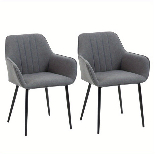 Eetkamerstoelen – Stoelen – Kuipstoelen – Keukenstoelen – Woonkamerstoelen – Donkergrijs Linnen – Stabiele Metalen Poten – 59,5x56,5x81 cm – Met Armleuningen