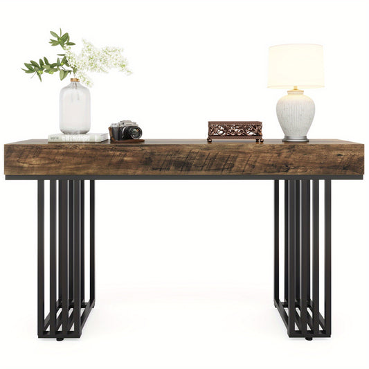 Rustieke Sidetable – Haltafel – Bijzettafel – Entree Tafel – Woonkamer Meubel – Bruin Metalen Frame – Stevig Gefineerd Hout – Compact Ontwerp 69 cm Hoog