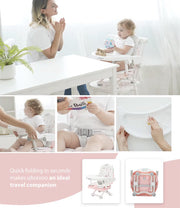 Draagbare kinderstoel - Kinderstoel - Babystoel - Zitverhoger - Kinderstoel verhoger - Verstelbare hoogte - Opvouwbaar - Lichtgewicht - Flamingo - 6 tot 36 maanden - Roze - Wit