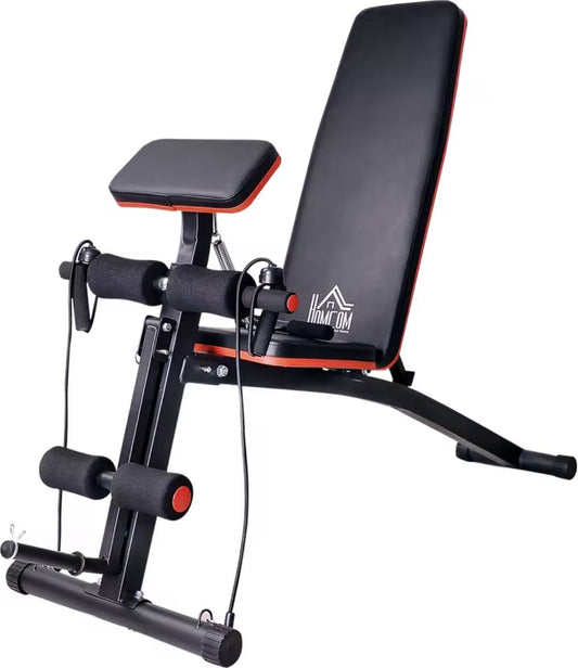 Halterbank - Fitness bank - Hoogte verstelbaar - Bank verstelbaar - Leg extension - Benchpress - Crunch - Multifunctioneel - Elastiek - Zwart