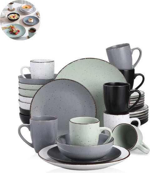 Luxe Serviesset- 32 delig – 8 persoons – Porselein - Bordenset – Dinner platen – Dessertborden - Kommen - Mokken - Mix-Kleur