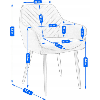 Stoel – Eetkamerstoel – Fauteuil – Kuipstoel – Zithoekstoel – Fluwelen Bekleding – Zwarte Metalen Poten – Hoogte 82 cm – Max. 120 kg