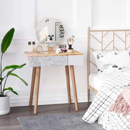 Kaptafel – Make-uptafel – Dressing Table – Make-up Tafel – Cosmetica Kast – Scandinavisch Design – Grote Spiegel Ø 39 cm – Verstelbare Hoogte 119-128 cm
