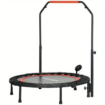 Mini Trampoline – Fitness Trampoline – Opvouwbare Trampoline – Springkussen – Trainingskussen – Verstelbare Handgreep Tot 123 cm – Compact & Antislip Zwart 102 cm
