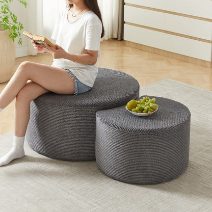 2-delige Ronde Salontafelset – Poef – Hocker – Bladtafel – Foamed Kruk – Modern Woonkamer Meubel – Gevuld Kussen – Geen Montage Nodig