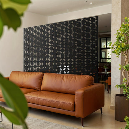 Metalen Privacywand – Tuinscherm – Balkonscherm – Afscheiding – Schermwand – Zwart bladmotief – 182,88x119,38 cm – Weerbestendig Gegalvaniseerd Staal – Eenvoudige Montage