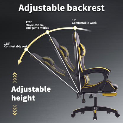 Gamingstoel – Gamestoel – Game Stoel – Gaming Chair – Bureaustoel – Ergonomisch Ontwerp – Verstelbare Voetensteun Geel