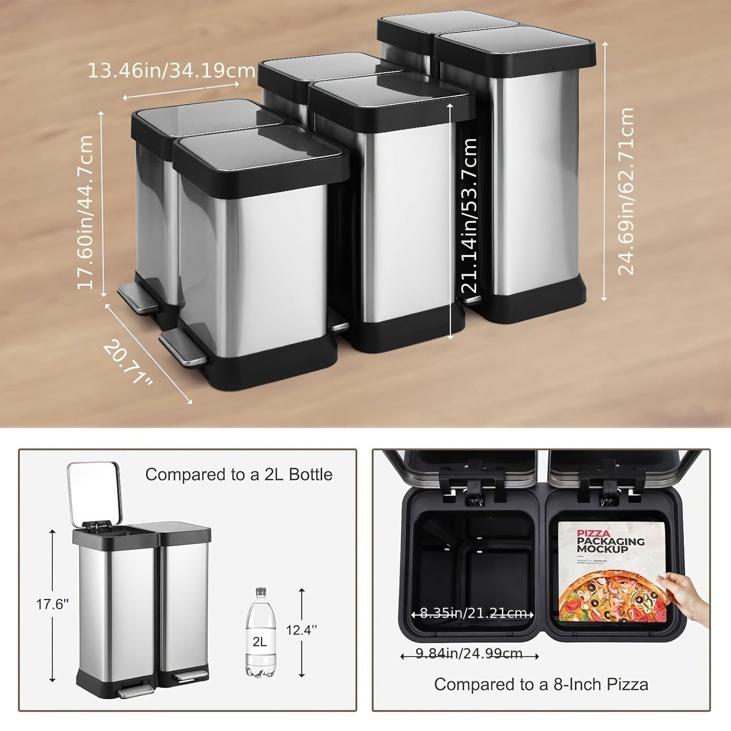 Afvalbak – Prullenbak – Vuilnisbak – Recyclingbak – Afvalemmer – 40L Dual Compartiment – Roestvrijstaal Vingerafdrukbestendig – Handsfree Voetpedaal