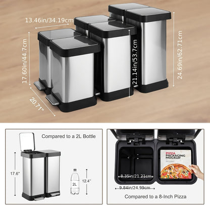 Afvalbak – Prullenbak – Vuilnisbak – Recyclingbak – Afvalemmer – 40L Dual Compartiment – Roestvrijstaal Vingerafdrukbestendig – Handsfree Voetpedaal