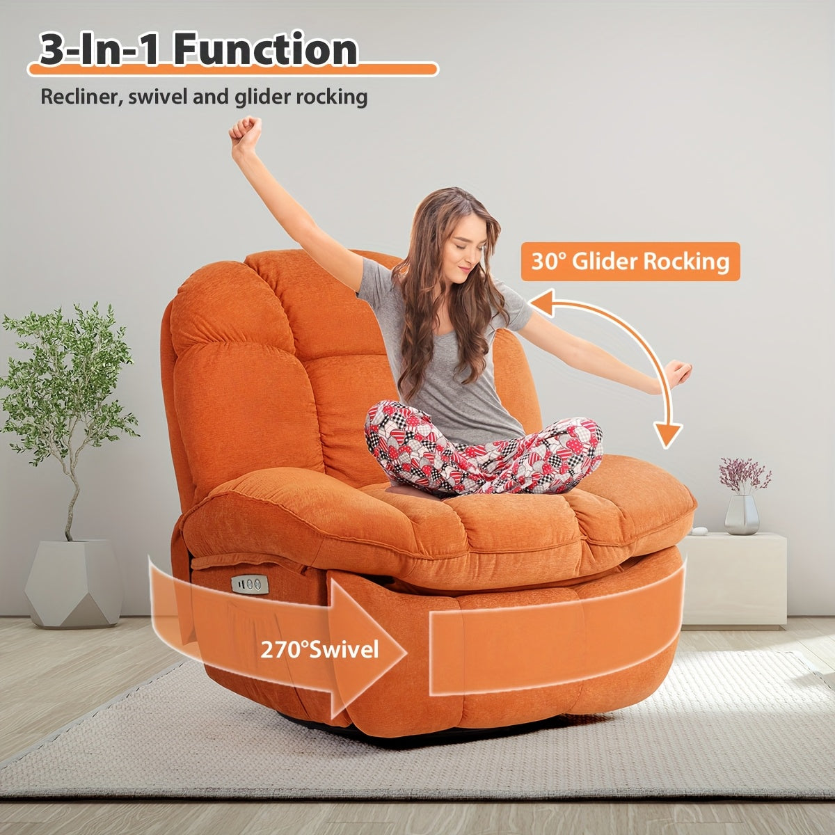 Massagestoel – Relaxfauteuil – Elektrische Stoel – Draaifauteuil – Zitstoel – Met Massagefunctie & Verwarming – USB-C en USB Poorten – Oranje