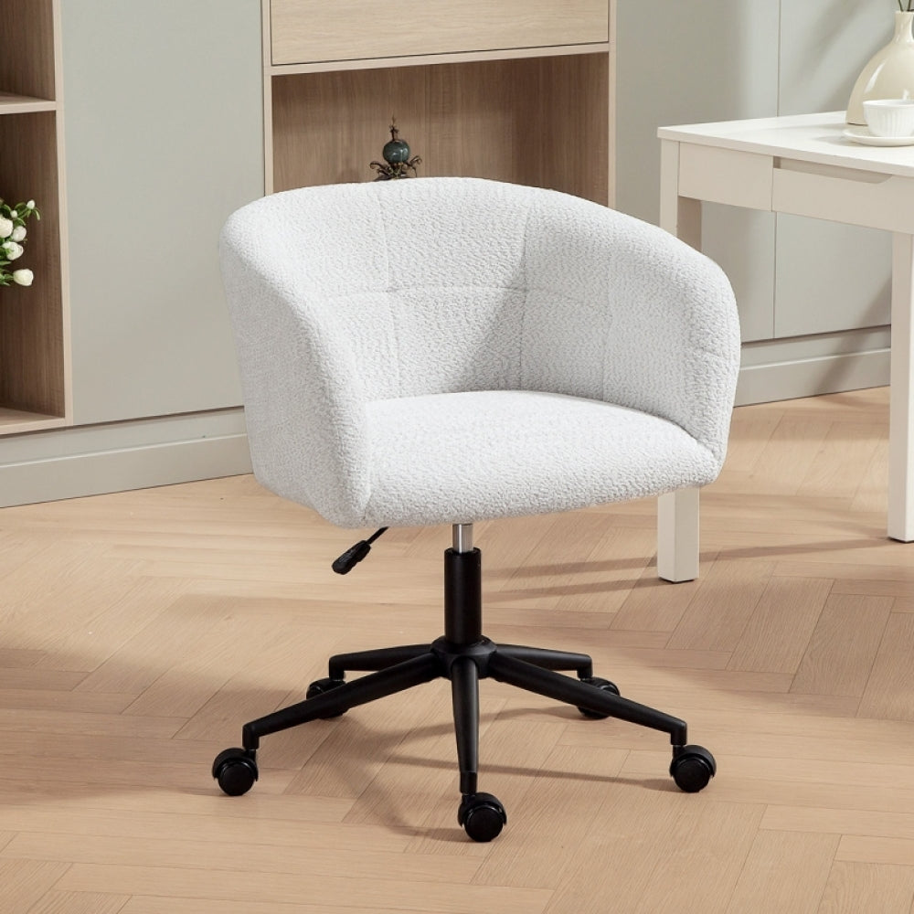 Bureaustoel – Kantoorstoel – Office Chair – Werkstoel – Draaistoel – Verstelbare Hoogte – 360° Draaibaar – Met Metalen Frame – Stoffen Bekleding – Handmatige Kantelfunctie – Vijf Wielen – Crème/Zwart