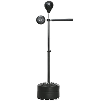 Verstelbare Boksbal – Bokszak – Bokstrainer – Punchingball – Boksdummy – 360° Draaibaar – Hoogte 163-205 cm – Stevig IJzer – Inclusief Bokswraps