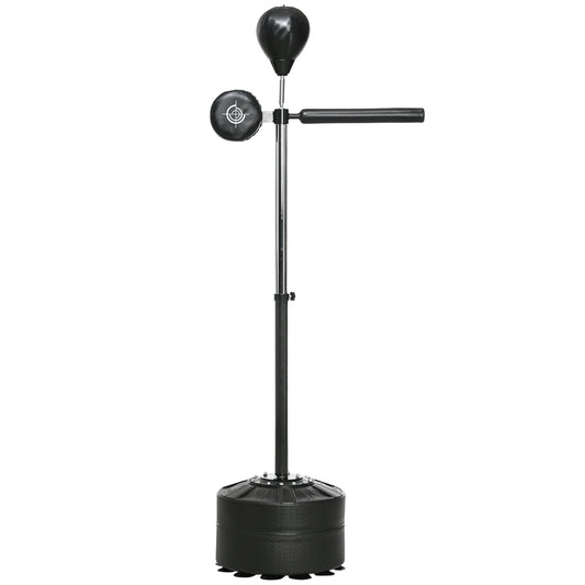 Verstelbare Boksbal – Bokszak – Bokstrainer – Punchingball – Boksdummy – 360° Draaibaar – Hoogte 163-205 cm – Stevig IJzer – Inclusief Bokswraps