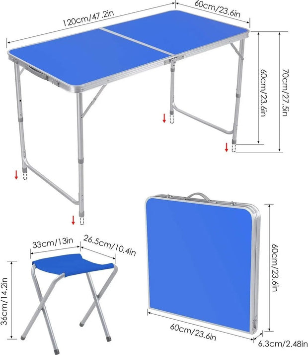 Folding camping table - Folding camping table - Picnic table - Including 4 stools