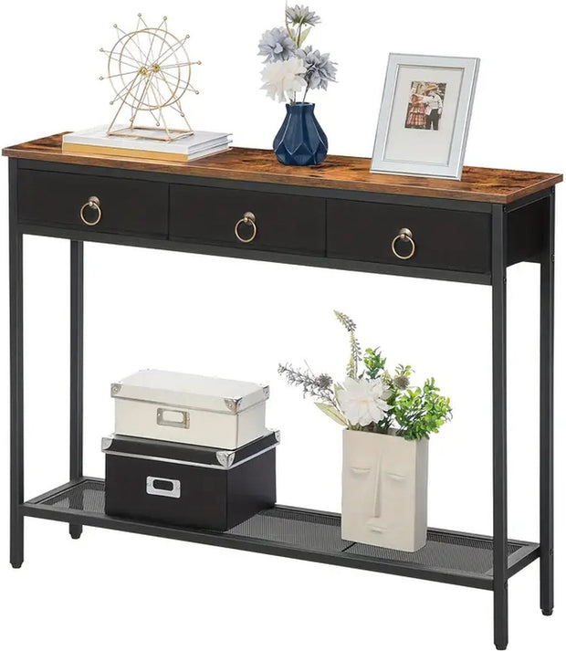 A hall table with 3 drawers - coffee table 100 x 25 x 80 cm - brown - Handy space-saving table with plenty of storage space