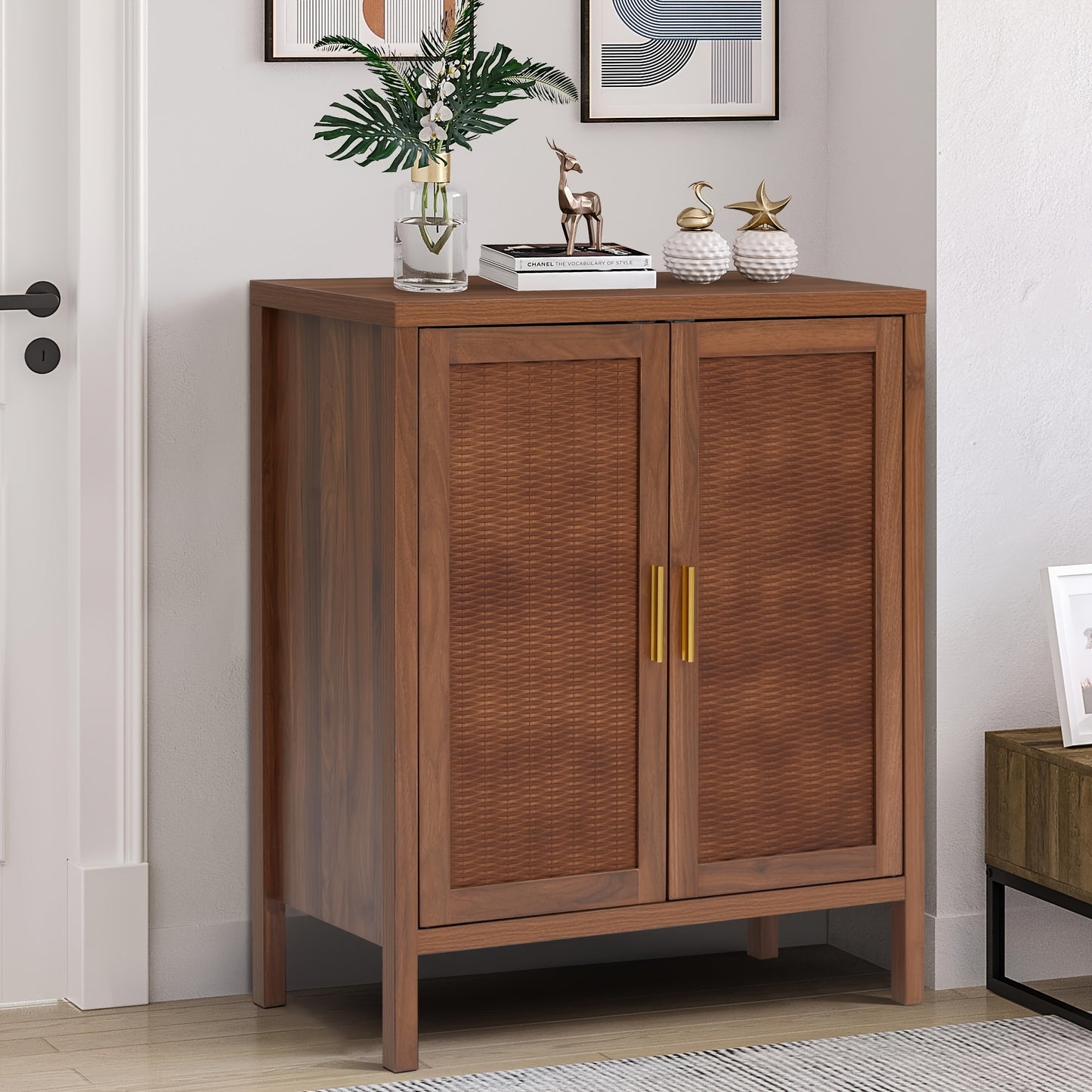 Dressoir – Buffetkast – Opbergkast – Kast – TV Meubel – Landelijke Stijl – Rattan Look – 2 Deuren – 3 Verstelbare Planken – MDF & Hout – 68,5 cm Hoog