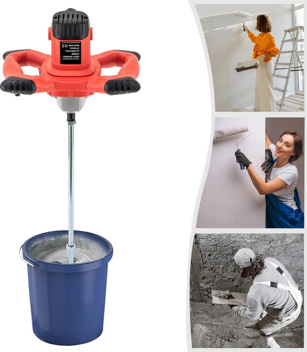 Cement mixer - Mortar mixer - Cement - Hand stirrer - Cement mortar - Double blade - 1500W - 220V - Length 88.5cm