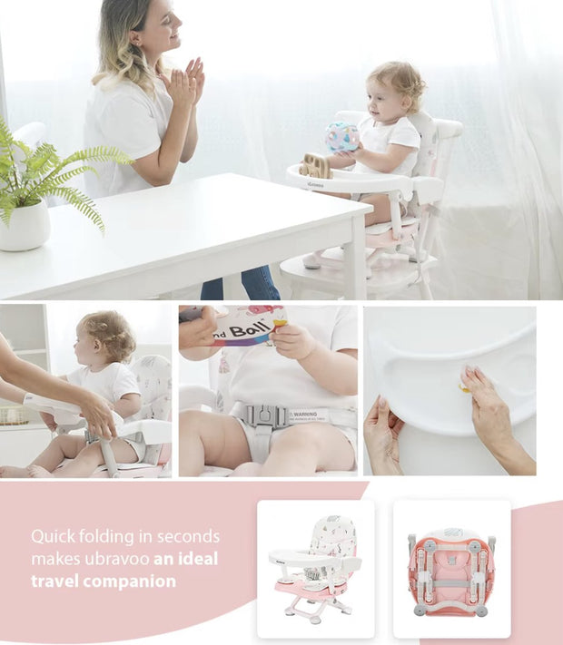 Draagbare kinderstoel - Kinderstoel - Babystoel - Zitverhoger - Kinderstoel verhoger - Verstelbare hoogte - Opvouwbaar - Lichtgewicht - Veren patroon - 6 tot 36 maanden - Zwart - Wit
