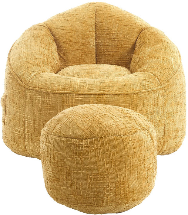 Zitzak Sofa met Voetensteun - Luxe Chenille Bean Bag Stoel -- Ergonomische Loungestoel met Hoge Rugleuning – Comfortabele Fauteuil - Geel