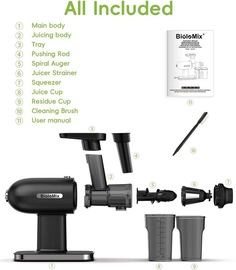 Slow juicer - Press juicer - Juice extractor - Powerful motor - 200W