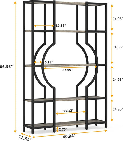 Boekenkast - Boekenrek met 5 Planken - Industrieel Vintage - Kasten Spaanplaat - Grijs en Zwart - 100 x 30 x 180 cm