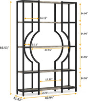 Boekenkast - Boekenrek met 5 Planken - Industrieel Vintage - Kasten Spaanplaat - Grijs en Zwart - 100 x 30 x 180 cm