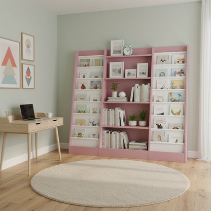 Boekenkast – Vakkenkast – Wandkast – Opbergkast – Boekenrek – Hardhouten Constructie – Vrijstaand Design – 14 Ruime Vakken – Slingervakken – Makkelijk Te Monteren – Ruimtebesparend – Zachtroze