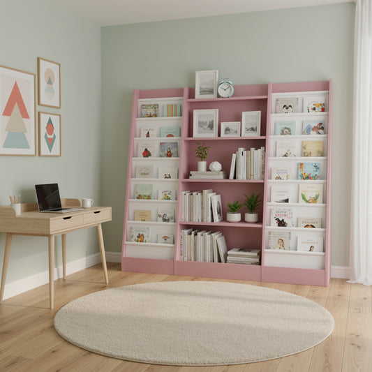 Boekenkast – Vakkenkast – Wandkast – Opbergkast – Boekenrek – Hardhouten Constructie – Vrijstaand Design – 14 Ruime Vakken – Slingervakken – Makkelijk Te Monteren – Ruimtebesparend – Zachtroze
