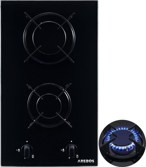 Gaskookplaat 2 Pits - Glaskeramisch - Incl. Pannenrek & Ontstekings Zekering - Autarkic -  Geschikt voor aardgas of propaangas - Gasfornuis Gaskookplaat