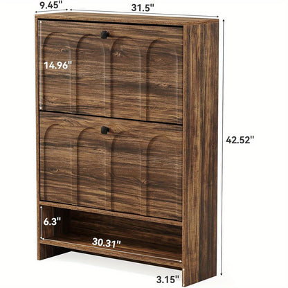 Schoenenkast Smal – Schoenenopberger – Schoenenschuifkast – Halmeubel – Schoenrek – Space-Saving Design – Duurzame Houten Constructie – 2 Kiepdeuren & Open Plank