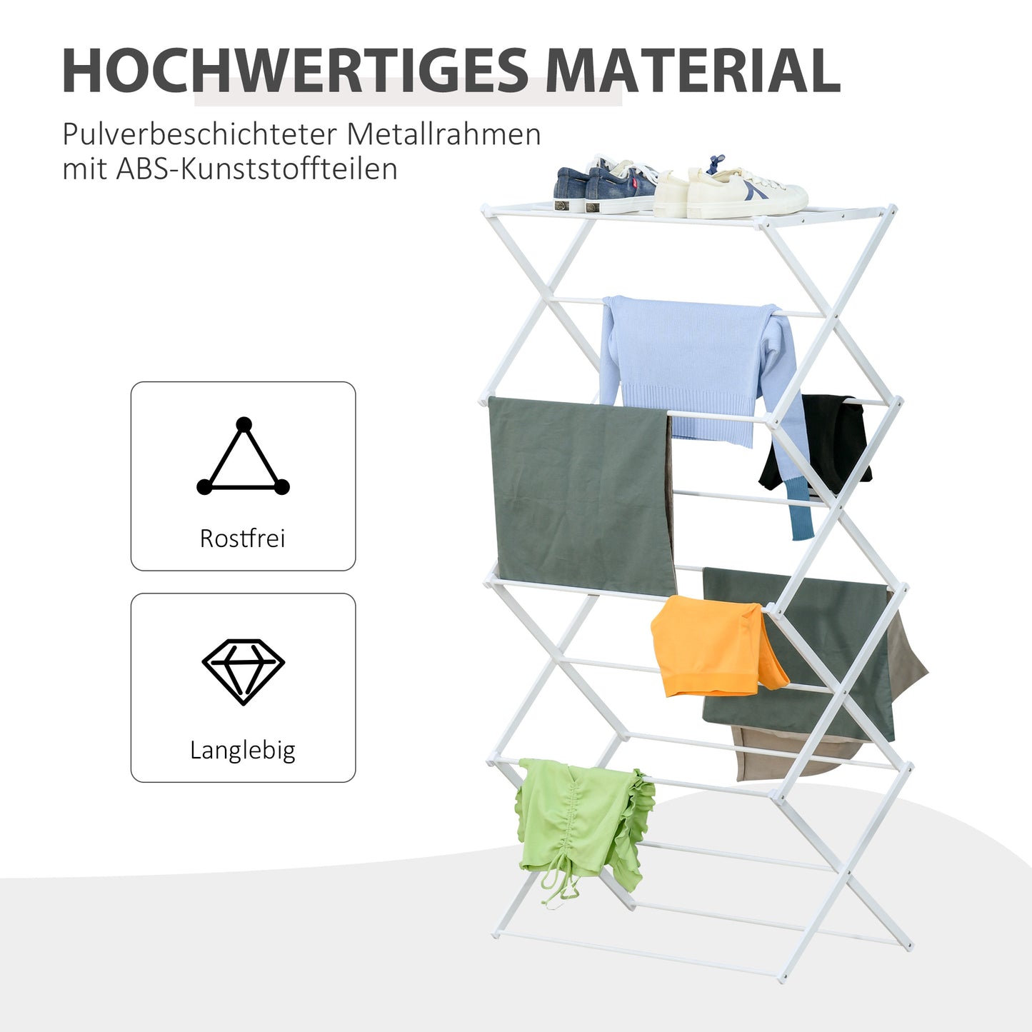 Wasrek 8 Laags – Droogtoren – Kledingrek – Droogrek – Wasstandaard – Inklapbaar – Ruimtebesparend Design – Metaal Kunststof Wit