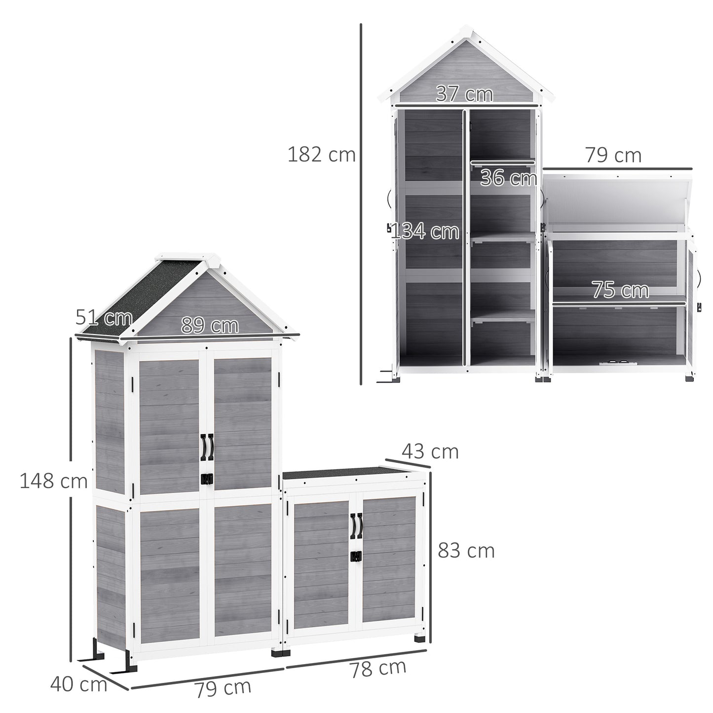 Tuinhuisje – Tuinkast – Tuinschuur – Tuinberging – Berging – Hout – Weerbestendig Asfalt Dak – Verstelbare Legplanken – Grijs
