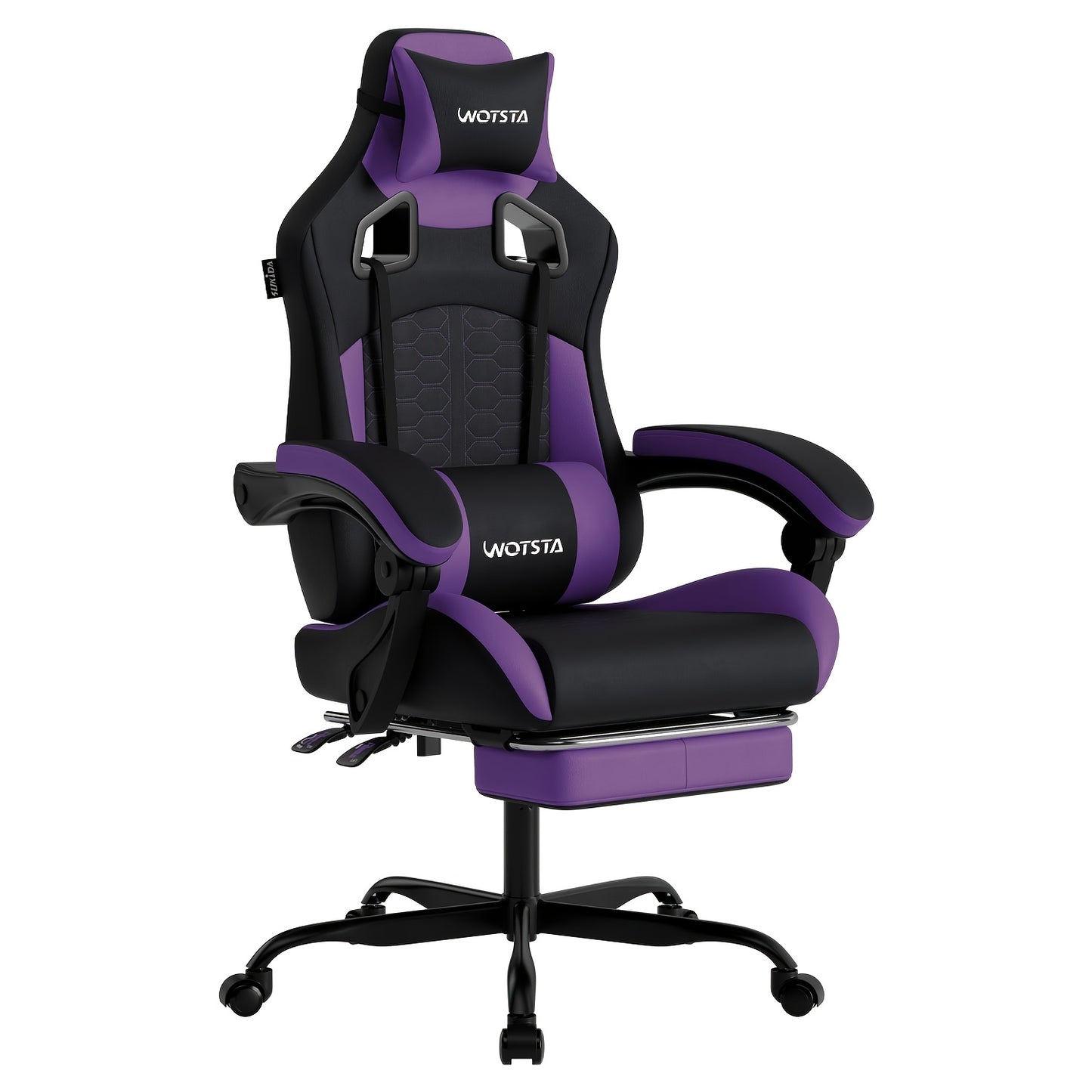 Gamestoel – Gaming Chair – Game Stoel – Gaming Stoel – Bureaustoel – Ergonomisch Ontwerp – Verstelbare Rugleuning en Voetensteun – Memory Foam – Stalen Frame – Zwart/Paarse Variant