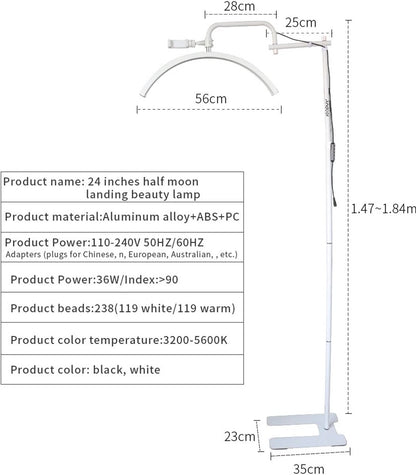 Lamp - Booglamp - Vloerlamp - Wit - Dimbaar - Vloerlicht - Booglicht - Huislamp - 36W - Halve Maan - Halve Maan Lamp - Video Licht - Met Telefoon Houder - 3200K-5600K - Afstandsbediening
