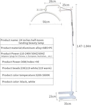 Lamp - Booglamp - Vloerlamp - Wit - Dimbaar - Vloerlicht - Booglicht - Huislamp - 36W - Halve Maan - Halve Maan Lamp - Video Licht - Met Telefoon Houder - 3200K-5600K - Afstandsbediening