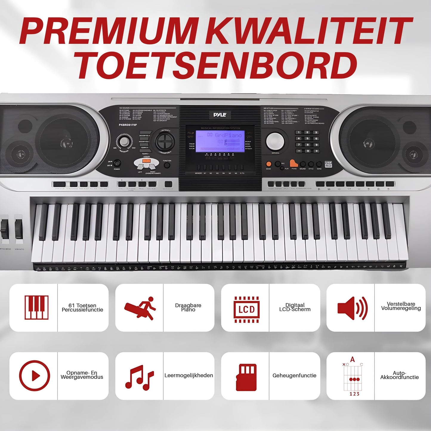 Draagbaar Elektrisch Piano – Keyboard – Digitale Piano – Toetsenbord – Muziekkeyboard – 61 Aanslaggevoelige Toetsen – Inclusief Sustainpedaal en Koptelefoon – Weerbestendige Draagtasje Grijs